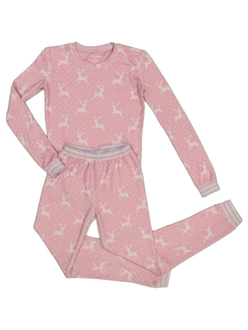 Girls Pink Reindeer Pajama Set Fitted 2-Piece Long Sleeve Size L PJ Salvage